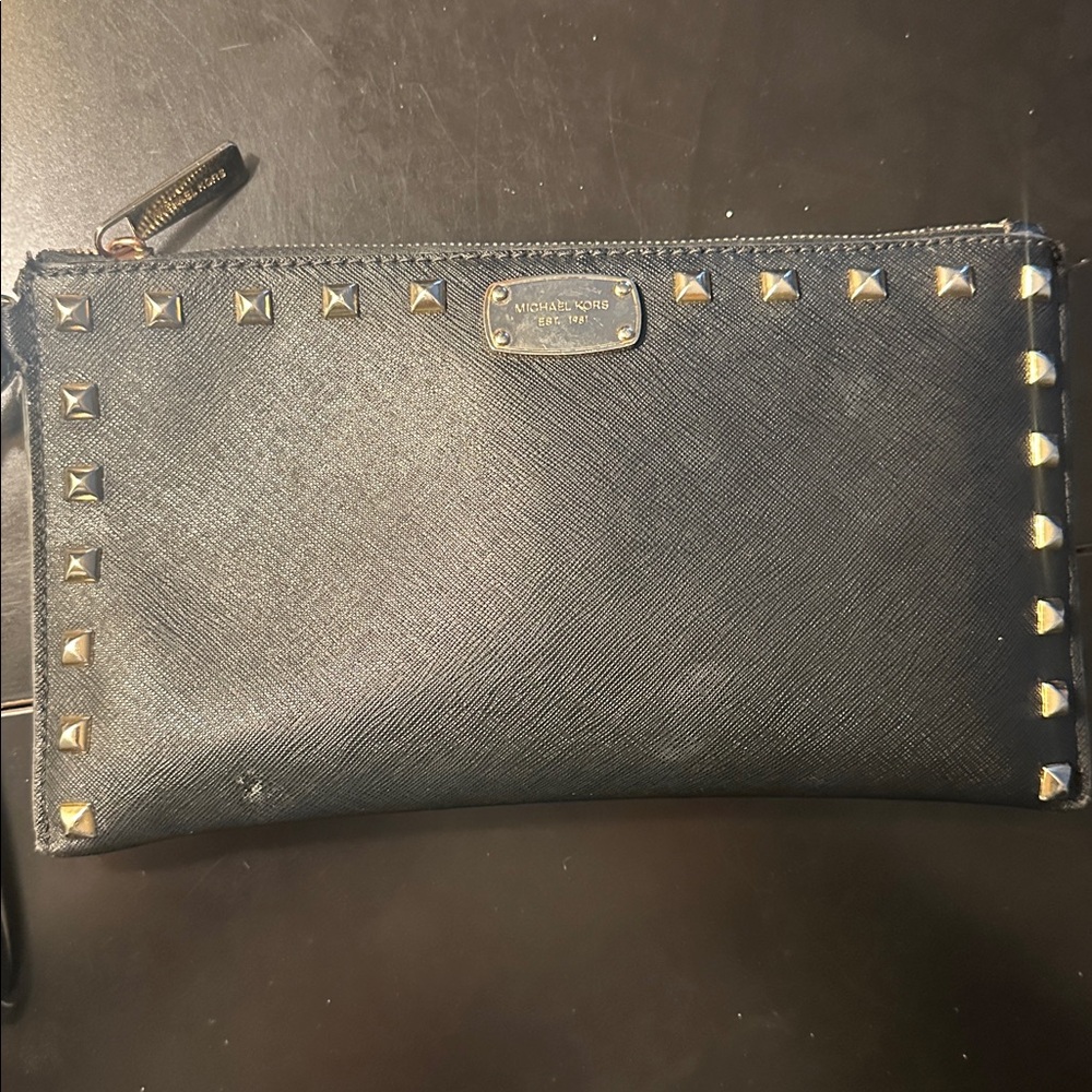 Michael Kors Black Wristlet with Gold Studs